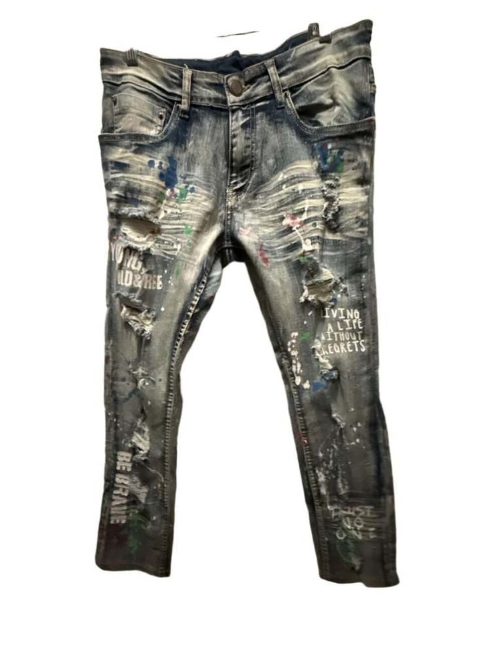 Copper Rivet Men's Slim Fit Distressed Paint Splatter Jeans
